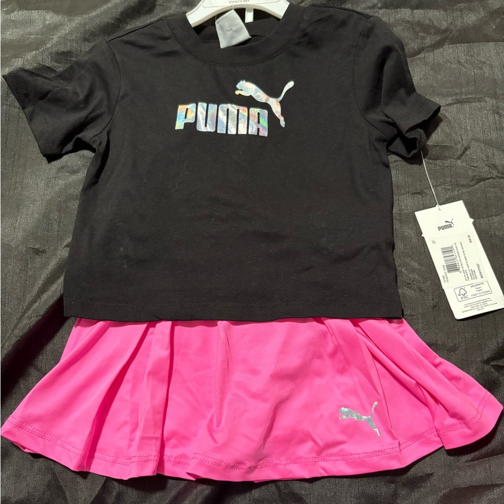Puma Black Tee and Bright Pink Skirt Set